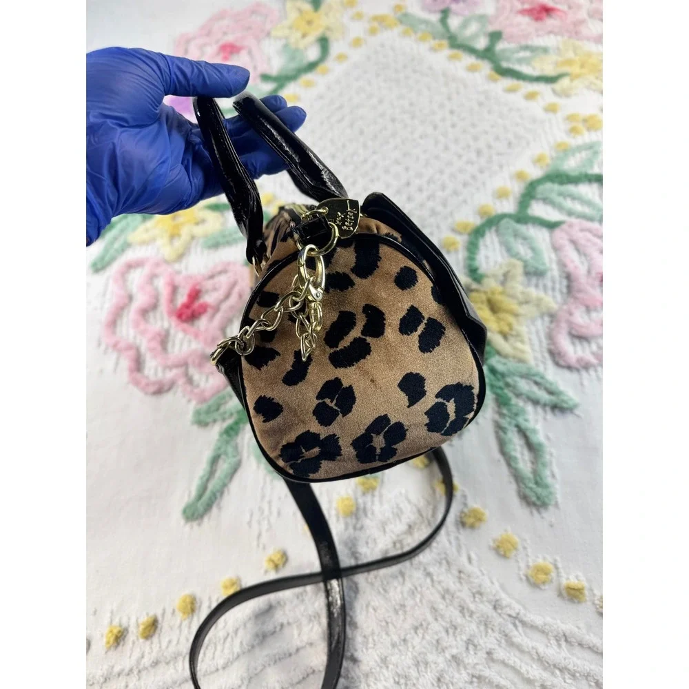 Betsey Johnson Leopard Print Mini Satchel Black Patent Bow Crossbody Bag